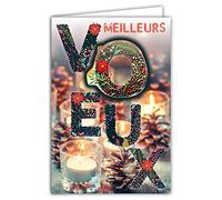 Afie 61-6010 Tarjeta con Sobre y Collage EN RELIEF Corona de Navidad en oro dorado brillante Desear un Feliz Año Nuevo Presentar sus mejores deseos Velas Portavelas Manzanas de pino Poinsettia Abeto