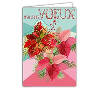 Afie 61-6015 Tarjeta con Sobre y Collage EN RELIEF Poinsettia Estrella Navidad en oro dorado brillante Desear un Feliz Año Nuevo Presentar sus mejores deseos ramo vegetal bayas rojas rosa verde agua