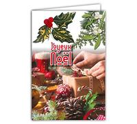 Afie 61-6044 Tarjeta de Feliz Navidad con Sobre y Collage EN RELIEF Hojas de Acebo en oro dorado brillante brillante Bayas Rojas Muérdago Embalaje Regalo de manzana de pino Bola Azúcar de cebada Bota