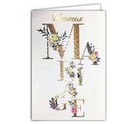 Afie 63-1151 - Tarjeta feliz, diseño de flores secas de eucalipto, color dorado brillante brillante brillante y brillante, sobre incluido