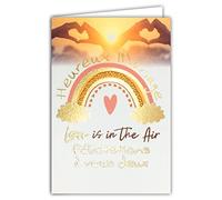 Afie 63-1152 - Tarjeta de felicitación para boda (2 lotes en el aire, oro brillante y brillante, sobre incluido), fabricado en Francia con arco iris manos y corazones
