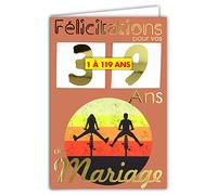 Afie 63-2001 Tarjeta con SOBRE DE ANIVERSARIO DE BODA Felicitaciones por sus 1 a 119 años Tiradores de oro dorado brillante brillante pareja en bicicleta amanecer atardecer