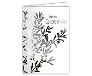 Afie 64-1041 Tarjeta Sinceras Condolencias Rama olivo Árbol Hojas Símbolo Paz Sabiduría Eternidad Plata