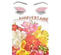 Afie 65-1236 Tarjeta Feliz Cumpleaños con Lentejuelas Mujer que Huele un Ramo de Flores Freesia Maquillaje Mascara Hecho en Francia