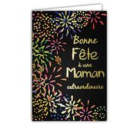 Afie 65-1287 - Tarjeta de felicitación para una mamá extrarordinaria en oro dorado brillante, con sobre - Formato cerrado 115 x 170 mm - Fabricación francesa y estrellas.
