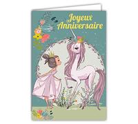 Afie 67-1110 - Tarjeta de felicitación de cumpleaños, diseño de unicornio de pony, para niña, princesa, corona de flores, color rosa