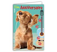 Afie 67-1117 tarjeta para tu cumpleaños perro cachorro Labrador Retriever lindo auriculares música guitarra patas hecho en Francia