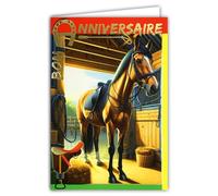 AFIE 67-1278 - Tarjeta de buen cumpleaños, herradura de oro dorado brillante y sobre 12 x 17,5 cm, equitación de hippismo, club de caballos, ecuestre y semental Yegua potro Pony establo