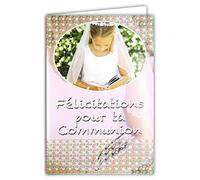 Afie 68-1019/1 Tarjeta con Sobre Felicitaciones por tu COMUNIÓN NIÑA Paletas Amanecer Vestido Blanco Biblia Fiesta Primavera