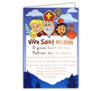 Afie 68-1302 Tarjeta Viva San Nicolás Rojo Brillante Feliz Fiesta 6 Diciembre Canción Patrón de los escolares Niños Sabios Ángeles Padre Látigo