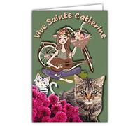 Afie 68-1309 Tarjeta con Sobre Viva Santa Catalina 25 Noviembre Feliz Fiesta para niña que ama a los Gatos Guitarra Música Bicicleta Florido Tarjeta de intercambio coleccionable amigas amigas amigas recreación