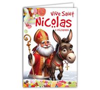AFIE 68-1336 Tarjeta con sobres Vive Saint Nicolás con su burro gris 6 de diciembre Feliz fiesta de los escolares niños sabios como imágenes coleccionables para niños niñas Bombons - Hecho en Francia