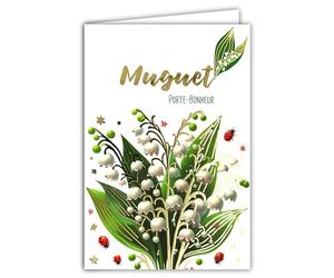 AFIE 68-7002 - Tarjeta de vallas de oro dorado brillante con sobres de 12 x 17,5 cm, 13 campanas para regalar al 1º de mayo, día festivo del trabajo, flores, primavera, mariquitas rojas, fabricación