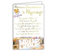 AFIE 69-3047 - Tarjeta de felicitación para bodas con palabras doradas en oro dorado que brilla; Viene con sobre color a juego, formato de tarjeta cerrada de 11,5 x 17 cm. Fabricado en Francia