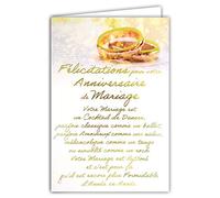Afie 69-3048 - Tarjeta de felicitación de aniversario de boda con palabras doradas que brillan en color dorado y con sobre de color a juego, tamaño tarjeta cerrada 11,5 x 17 cm, fabricada en Francia
