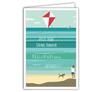 Afie 69-4336 - Tarjeta de felicitación para bebé, con sobre para nacimiento, bautizo, adopción de cumpleaños, niño, cierto, volante, perro, retro, retro, vintage, 17 x 11,5 cm