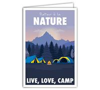 AFIE 69-4337 - Tarjeta de regreso a la naturaleza en vivo con sobres para campistas vacacionistas y jubilados exploradores - Póster, formato 17 x 11,5 cm, diseño retro de abetos, diseño vintage