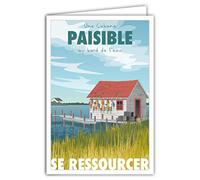 Afie 69-4351 - Tarjeta de rescate con sobres - póster mini formato 17 x 11,5 cm estilo retro vintage ilustración gráfica - Una cabaña tranquila junto al agua Pescadores Taquillas Pontón