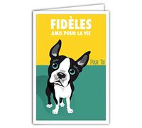 Afie 69-4356 - Tarjeta de perro con sobres - Pantalla mini póster formato 17 x 11,5 cm, estilo retro, ilustración gráfica - Fieles amigos para la vida para ti cachorro Bulldog Verde Amarillo