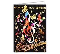 afie 69 - 7008 tarjeta cumpleaños de notas musicales con Dorure formato 12 x 17,5 cm + con sobre blanco