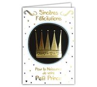 afie 69 - 7025 tarjeta nacimiento niño pequeño Príncipe Pájaro con Dorure formato 12 x 17,5 cm + con sobre blanco