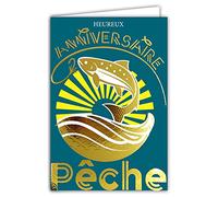 Afie 69-7096 - Tarjeta de felicitación de año año de pescado en oro dorado brillante, con sobre - Formato cerrado 115 x 170 mm - Fabricación francesa.