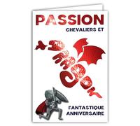 AFIE 69-9004 - Tarjeta de felicitación (12 x 17,5 cm, diseño de silueta de dragón rojo brillante, criatura de fantasía caballero jinete para niño y niño, diseño de impresión en francés