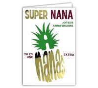 AFIE 69-9020 - Tarjeta de felicitación para una chica supernana, mujer extraordinaria, 12 x 17,5 cm, palabra en forma de piña, de oro dorado, brillante, fruta exótica tropical, creación francesa