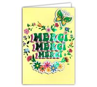 AFIE 69-9039 - Tarjeta de agradecimiento con palabras en naranja cobre brillante y sobre de 12 x 17,5 cm, flores en forma de corazón, mariposa, hippies boho años 1960 - interior blanco - creación de