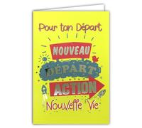AFIE 69-9047 - Tarjeta de salida de un colega de trabajo, retiro o mudanza, buena continuación nueva vida +sobre 12 x 17,5 cm cohete de texto plateado brillante - creación de impresión francesa