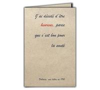 AFIE CIT-1021 Tarjeta de cita en papel natural con fibra con sobres Decidí ser feliz, porque es bueno para la salud Voltaire - Hecho en Francia