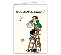 Afie GLCT-0187 - Tarjeta de felicitación de cumpleaños con diseño de gaston Lagaffe vintage de burbujas de jabón BD, banda humorística humorística, personaje Gag Gaffes Franquín