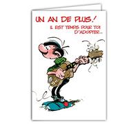 Afie GLCT-0241 Gaston Lagaffe - Tarjeta de felicitación para cumpleaños con texto Un año de más de guitarrista, diseño humor humorítico, 17 x 11,5 cm, con sobre; fabricado en Francia