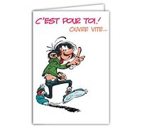 Afie GLCT-0243 Gaston Lagaffe - Tarjeta de felicitación de cumpleaños para ramo femenino, diseño de margaritas humorísticas, formato cerrado, 17 x 11,5 cm, con sobre ilustrado, fabricado en Francia