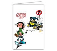 Afie GLCT-0244 Gaston Lagaffe - Tarjeta de cumpleaños (1 año), diseño de coche de Fiat 509 Humor Humorítico, 17 x 11,5 cm, con sobreilustración, fabricado en Francia