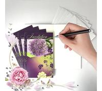 AFIE IV5029 P5 - Lote de 5 tarjetas de invitación, diseño de flores moradas con 5 sobres blancos, 9 x 14 cm