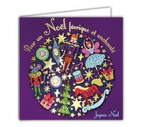 AFIE Tarjeta cuadrada de feliz Navidad de hadas encantada en oro dorado brillante con sobre blanco 15 x 15 cm - Juguetes cascanueces bailarina caballo árbol bolas regalo estrella fiesta fin de año -