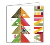 Afie Tarjeta cuadrada feliz año nuevo mejores deseos en oro dorado brillante con sobre blanco de 15 x 15 cm - Árbol de Navidad colorido geométrico bolas estrellas - Hecho en Francia