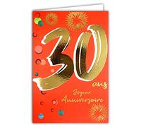Afie Tarjeta de cumpleaños de 30 años de oro dorado brillante con relieve texturizado, para hombre y mujer, texto colorido adaptado a la edad en el interior, sobre incluido