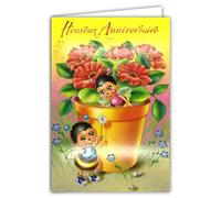 AFIE Tarjeta de cumpleaños feliz con flores de abejas con lentejuelas para niño y niña, sobre de 12 x 17,5 cm, ilustración juvenil, insecto, animal maya, Margarita, ramo de rosas - 37-041