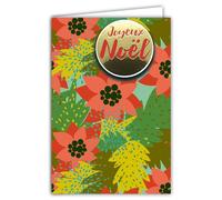 AFIE - Tarjeta de felicitación con texto brillante (12 x 17,5 cm), diseño de flores de Poinsettia, follaje verde vegetal, ilustración de los mejores deseos