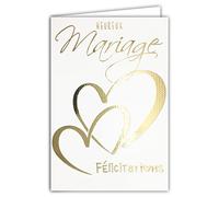 Afie Tarjeta de felicitación de boda con 2 corazones de oro dorado brillante y elegante sobre incluido