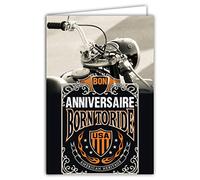 AFIE - Tarjeta de felicitación de cumpleaños (Born to Ride Route 66, Estados Unidos, Los Ángeles, California, Chicago, Libertad para moto Cilindrada, Vintage Road Trip, sobre incluido, negro y naranja