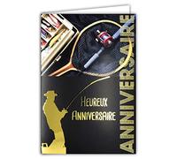 Afie Tarjeta de felicitación de oro dorado brillante para pescador con línea de caña carrete de alcantarillado, cebos de peces animales y naturaleza. Viene con sobre tamaño 12 x 17,5 cm. Papel PEFC