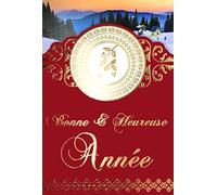 Afie Tarjeta de felicitación de rama de acebo dorada con sobre de Navidad, bosque bajo la nieve, paisaje de invierno, montaña, rojo, borgoña, deseos tradicionales 61-4070-B