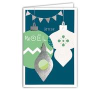 AFIE - Tarjeta de felicitación navideña, color plateado brillante con sobres blancos, 12 x 17,5 cm, diseño de bolas geométricas y mejores deseos de fin de año, fabricado en Francia