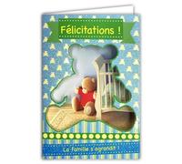 AFIE - Tarjeta de felicitación para nacimiento, adopción, para bebé, con purpurina y sobre azul, 12 x 17,5 cm, diseño de osito de peluche, 66 - 1017 A