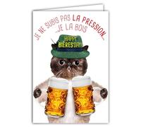 AFIE Tarjeta Happy Beères'Day Cumpleaños Humorística con sobres ilustrados, formato 17,5 x 12 cm, diseño de gato divertido, divertido, con tazas de cerveza a presión, diseño francés 69-6206