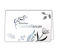 Afie Tarjeta plateada con sobre de 145 x 105 mm - Esferas de condolencias cortadas con hojas de árbol azul brillante para muerte mujer o hombre, ceremonia de despedida - Fabricado en Francia