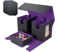 AFIING MTG Commander - Caja de almacenamiento de tarjetas - Se adapta a 200 tarjetas de doble manga, funda de cubierta 3 en 1, organizador de tarjetas magnético fuerte para Magic Commander TCG CCG, 4